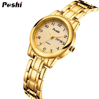 POSHI Original Waterproof Quartz Watch for Women Fashion Ladies Bracelet Luxury Stainless Steel Strap Date Week Women's Watches