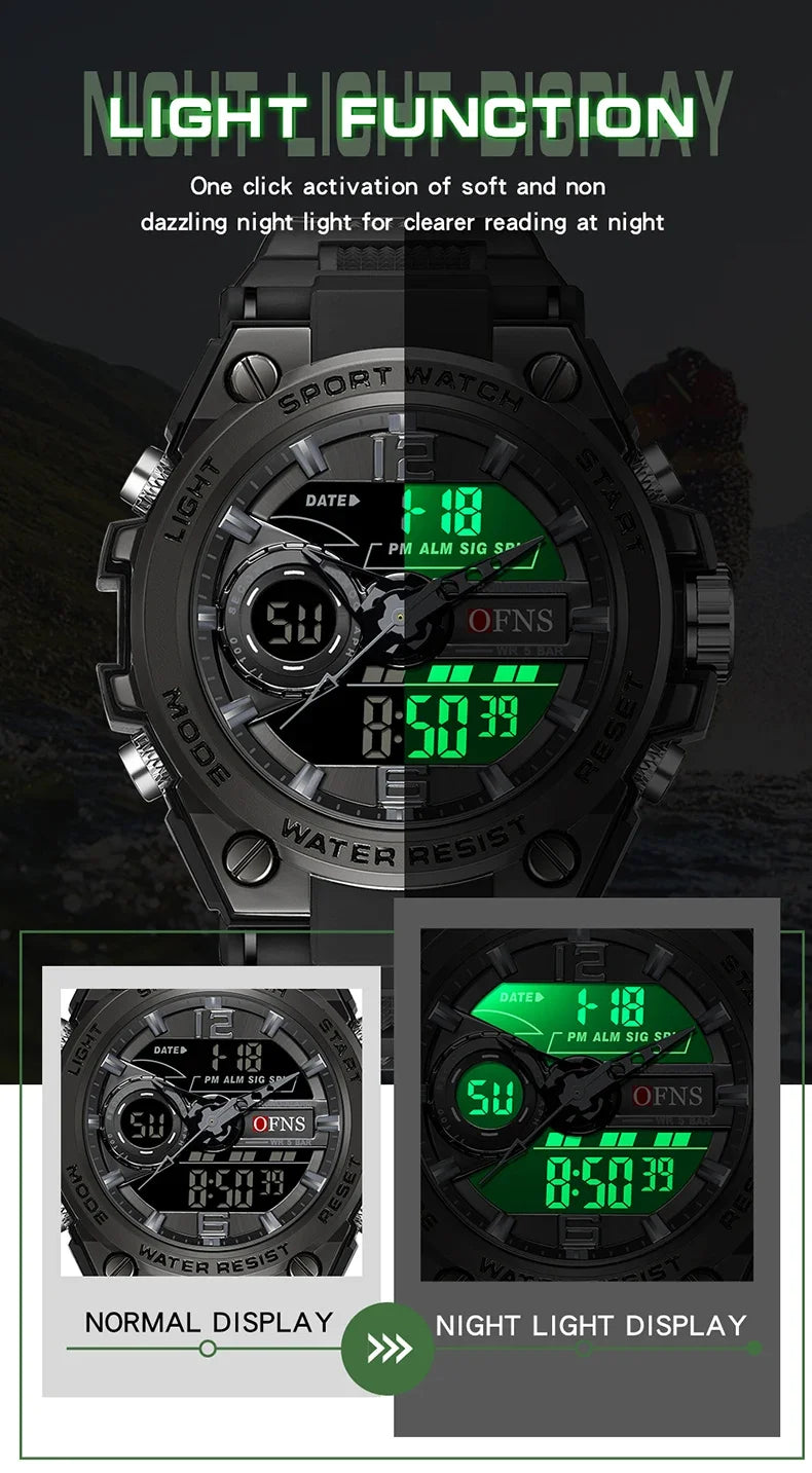 OFNS 6092 New Sport Military Men's Watches Waterproof Quartz Wristwatch LED Digital Watch for Male Clock Relogios Masculino