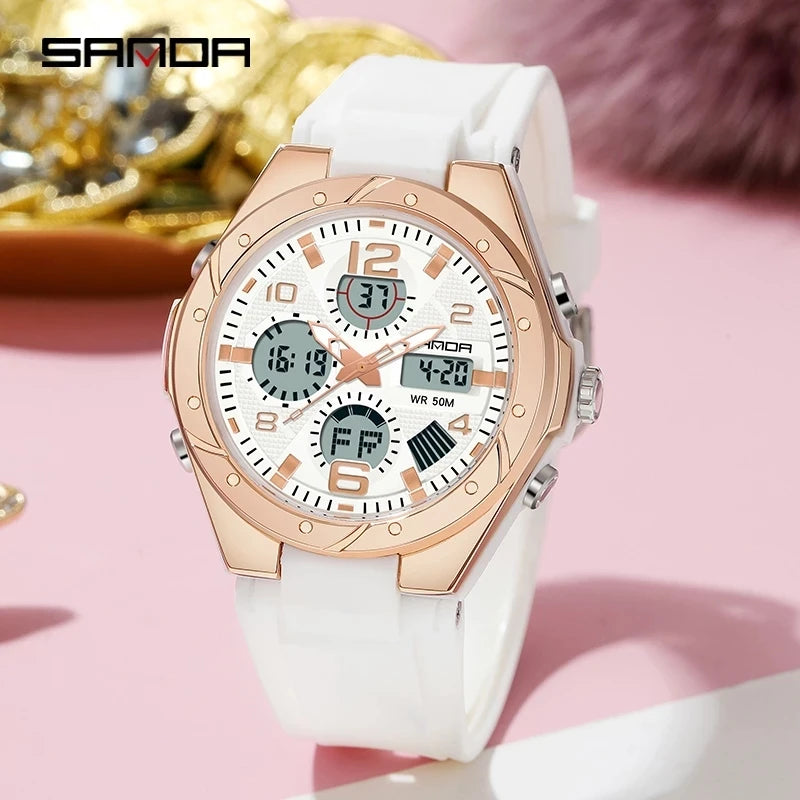 SANDA Sports Femmes Montres Mode Casual Étanche LED Montre Numérique Femmes Montres-Bracelets Pour Femmes Horloge Relogio Feminino 6062