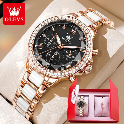 OLEVS 9999 Women Watch Multifunctional Calendar Diamond Luxury Elegant Quartz Watch for Women Bracelet Set Ladies Hands Watch