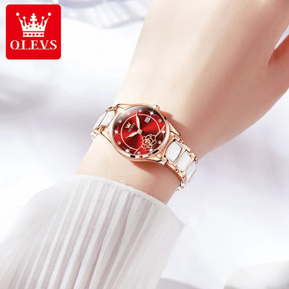 Montre à quartz OLEVS pour femme, mouvement japonais, étanche, en acier inoxydable, céramique, montre-bracelet de luxe pour femme, ensemble de montres tendance