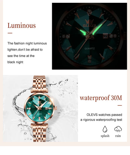 OLEVS Women Luxury Jewelry Quartz Watch Waterproof Stainless steel Strap Rose Gold Watch for Women Fashion Watch Bracelet Set