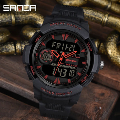 SANDA Digital Watch Men Military Army Sport Quartz Wristwatch Top Brand Luxury LED Waterproof Male Electronic Watches 6002