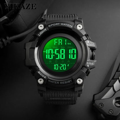 YIKAZE 9030 Montre numérique étanche pour hommes Montres de sport LED Réveil Montre-bracelet électronique Horloge militaire pour homme Cadeau pour enfants