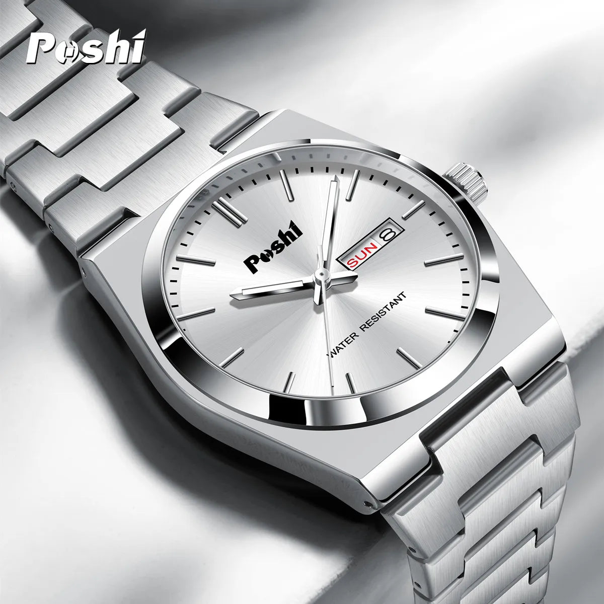 POSHI Fashion Watch for Man Luxury High Quality Quartz Wristwatch Week Date Display Original Brand Business Men's Clock With Box