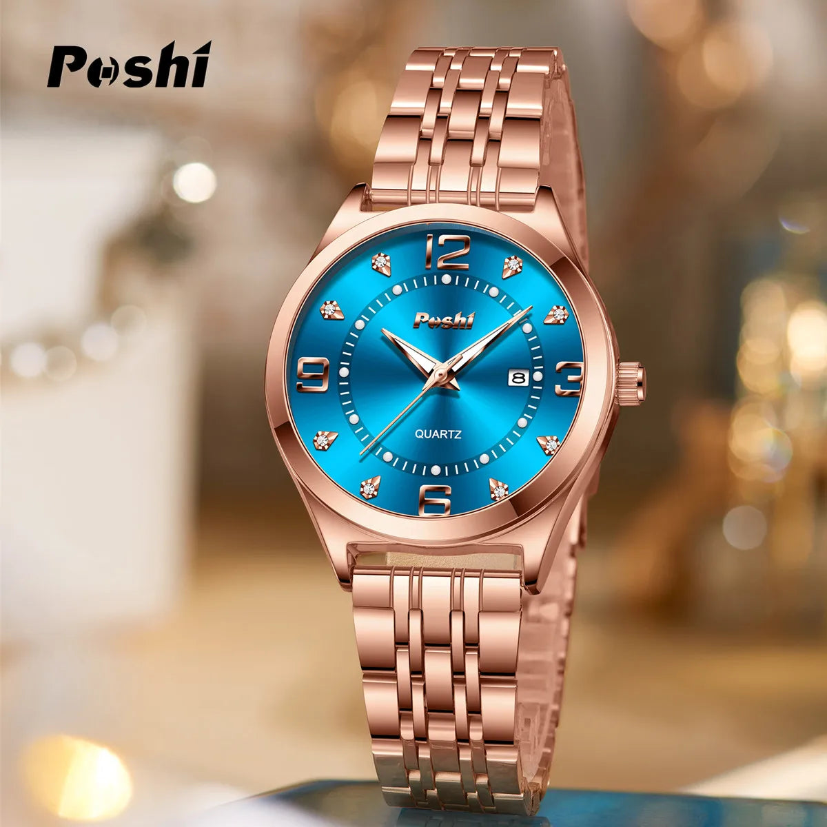 POSHI Women Watches Fashion Stainless Stain Steel Ladies Watch Waterproof Rose Gold Quartz Wristwatch Romatic Girlfriend Gift