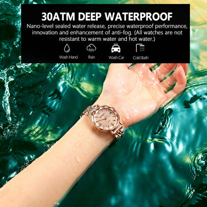 POEDAGAR Women Watch Rose Gold Stainless Steel Mesh Japan Quartz Movement Simple Waterproof Luminous Ladies watch relogio