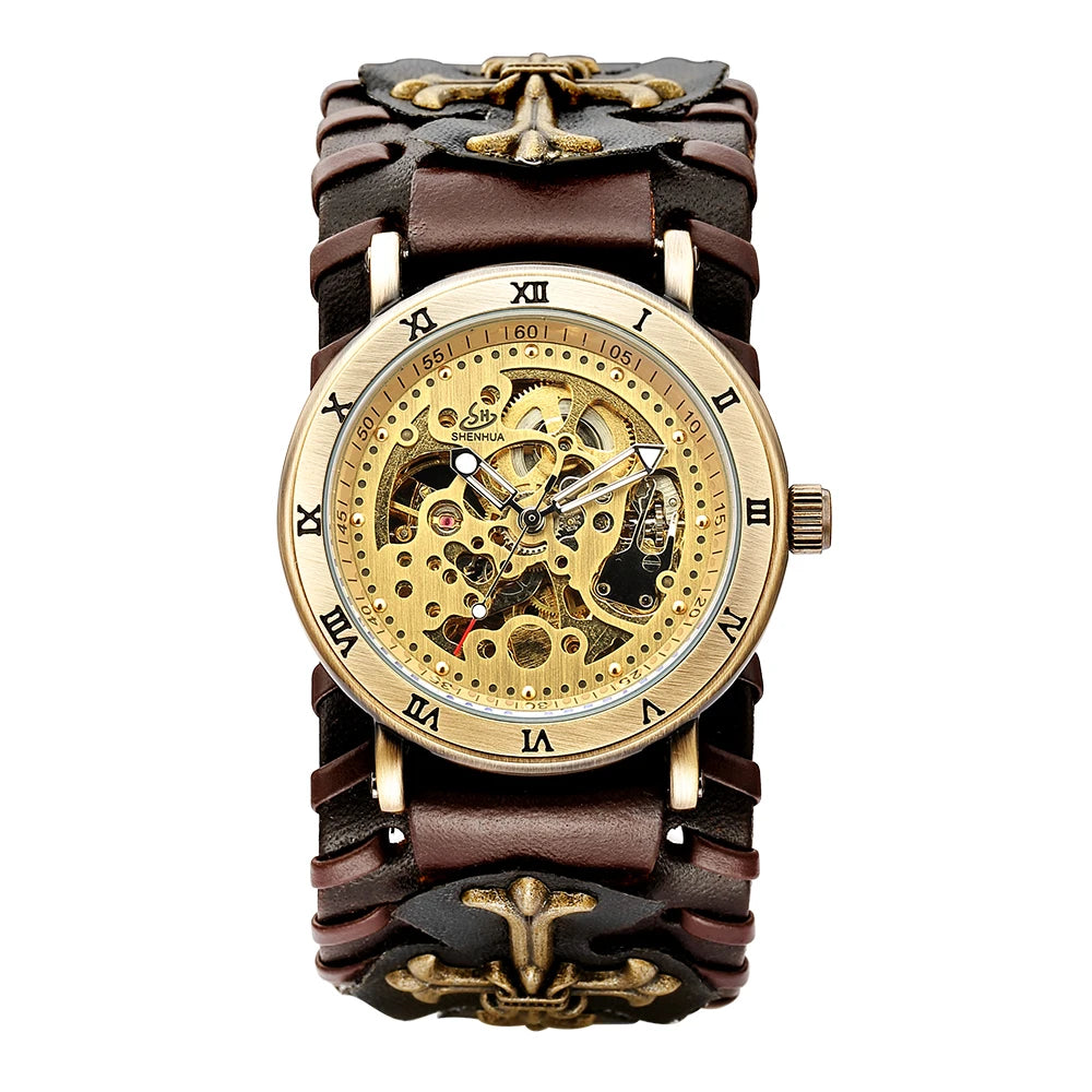 Top New shenhua European and American style punk men's fashion casual hollowed out mechanical automatic mechanical watch 2023