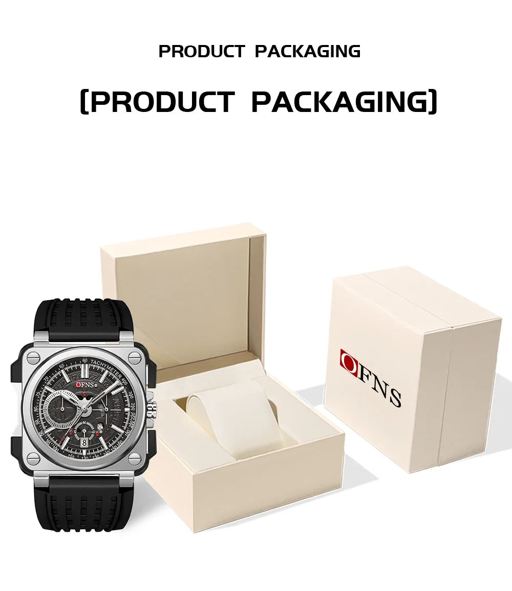 OFNS 1306 New High end Men's Quartz Watch Fashionable and Minimalist Square dial Strip Waterproof Men's Quartz Watch