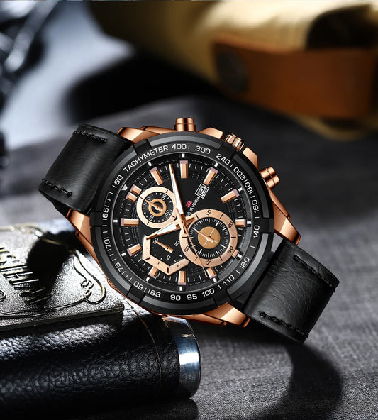 Quartz Machine Core Men Watches 3ATM Waterproof  Luminous Pointer luxurious Calendar Casual Dropshipping Leather Strap Watches