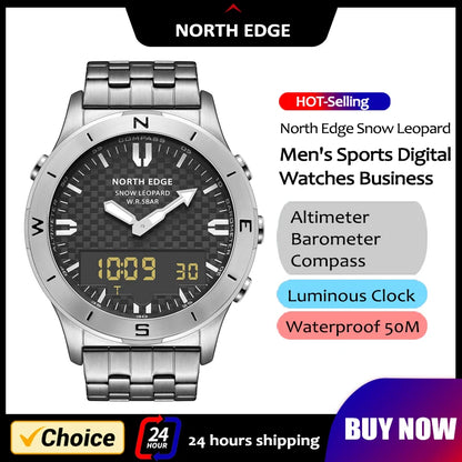 NORTH EDGE Men's Sports Digital Watch Waterproof 50M Altimeter Barometer Compass Business Luxury Men's Watch Outdoor Smartwatch