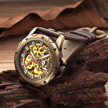 Hollow Mechanical Men WATCH MAN Automatic WITH Leather Band Skeleton Military Wrist Watches Waterproof Self Wind Male Clock