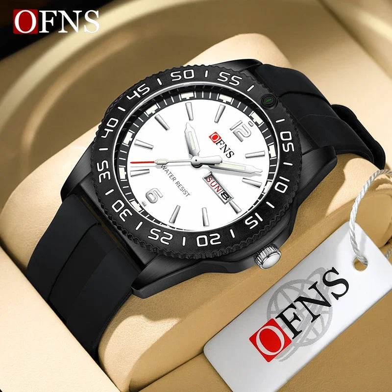 OFNS Top Luxury 8015 Men's Quartz Watch Military Waterproof Watch Business Silicone Band Sports Men's Watch 2024