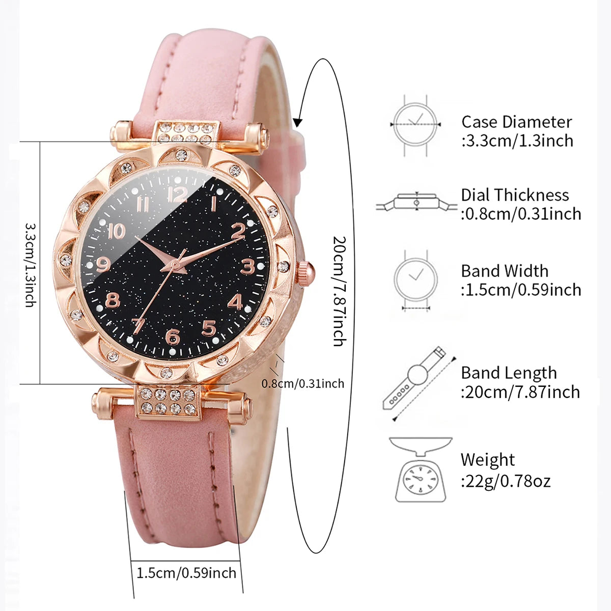 WOMEN'S STARRY SKY LEATHER BAND ANALOG QUARTZ WATCHES WITH DIAMOND HEART JEWELRY SET