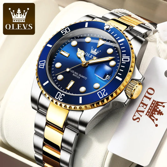 OLEVS Quartz Watch for Men Diver Green Waterproof Waterproof Wristwatch Luminous Calendar Quartz Men Luxury Watch Original 5885