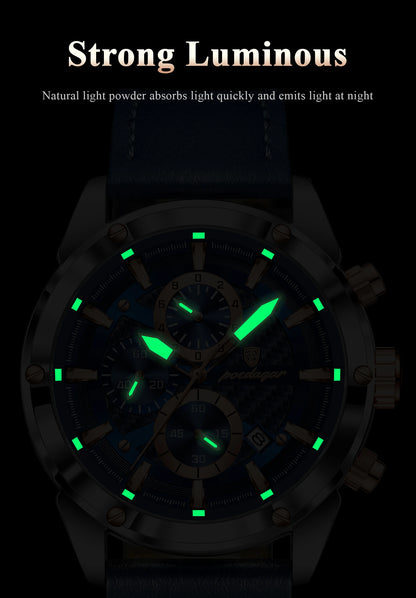 POEDAGAR Luxury Sports Man Wristwatch Military Quartz Men Watch Waterproof Luminous Chronograph Date Leather Men's Watches Reloj