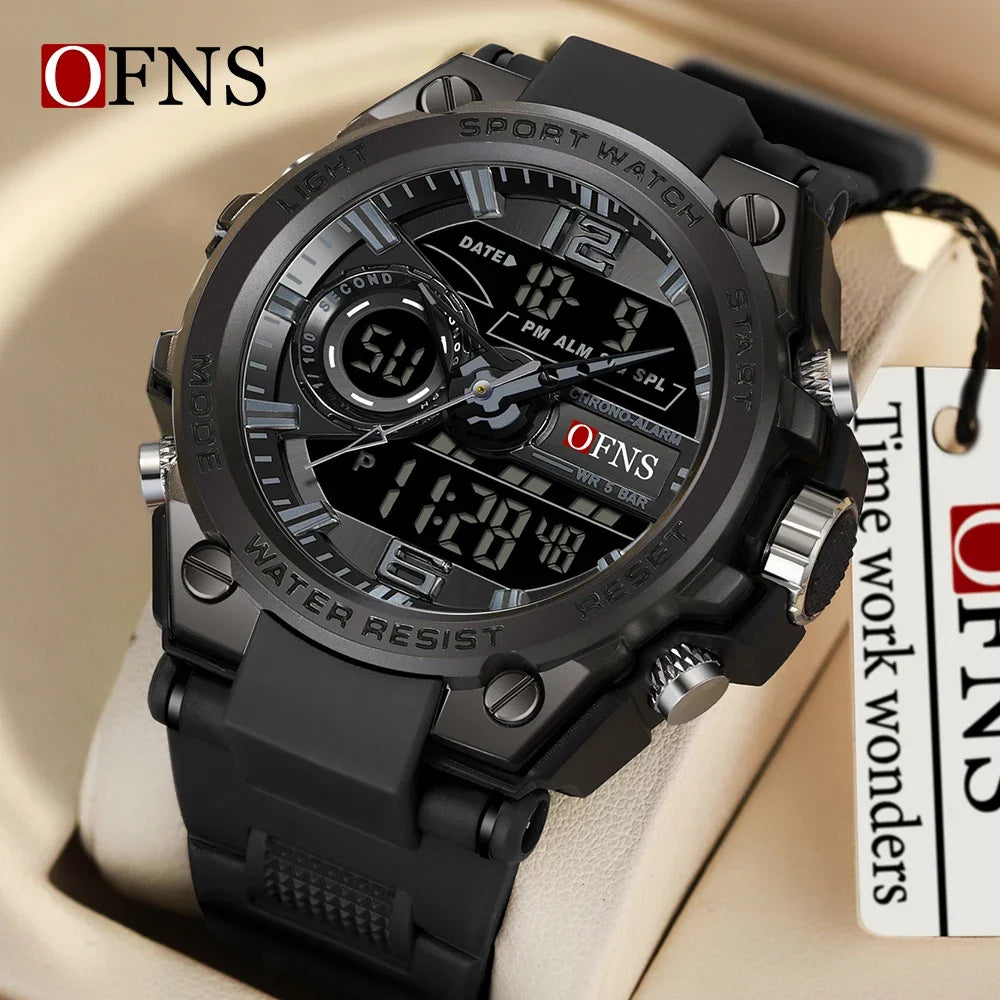 OFNS 6092 New Sport Military Men's Watches Waterproof Quartz Wristwatch LED Digital Watch for Male Clock Relogios Masculino