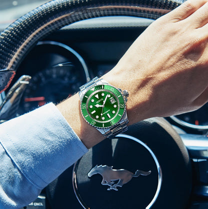 Luxury Brand Replica Green Dial Submarine Diver Luminous Sapphire Stainless Steel Automatic Movement Military Men Wrist Watches