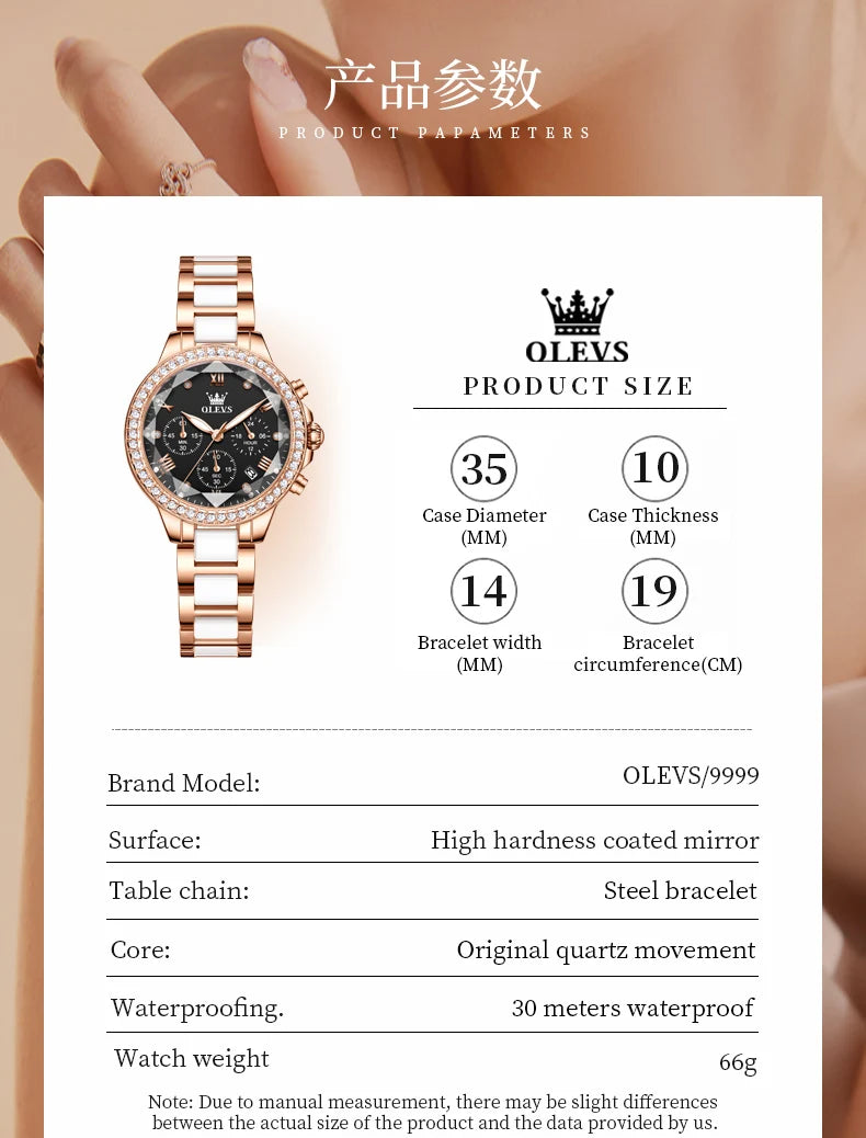 OLEVS 9999 Women Watch Multifunctional Calendar Diamond Luxury Elegant Quartz Watch for Women Bracelet Set Ladies Hands Watch