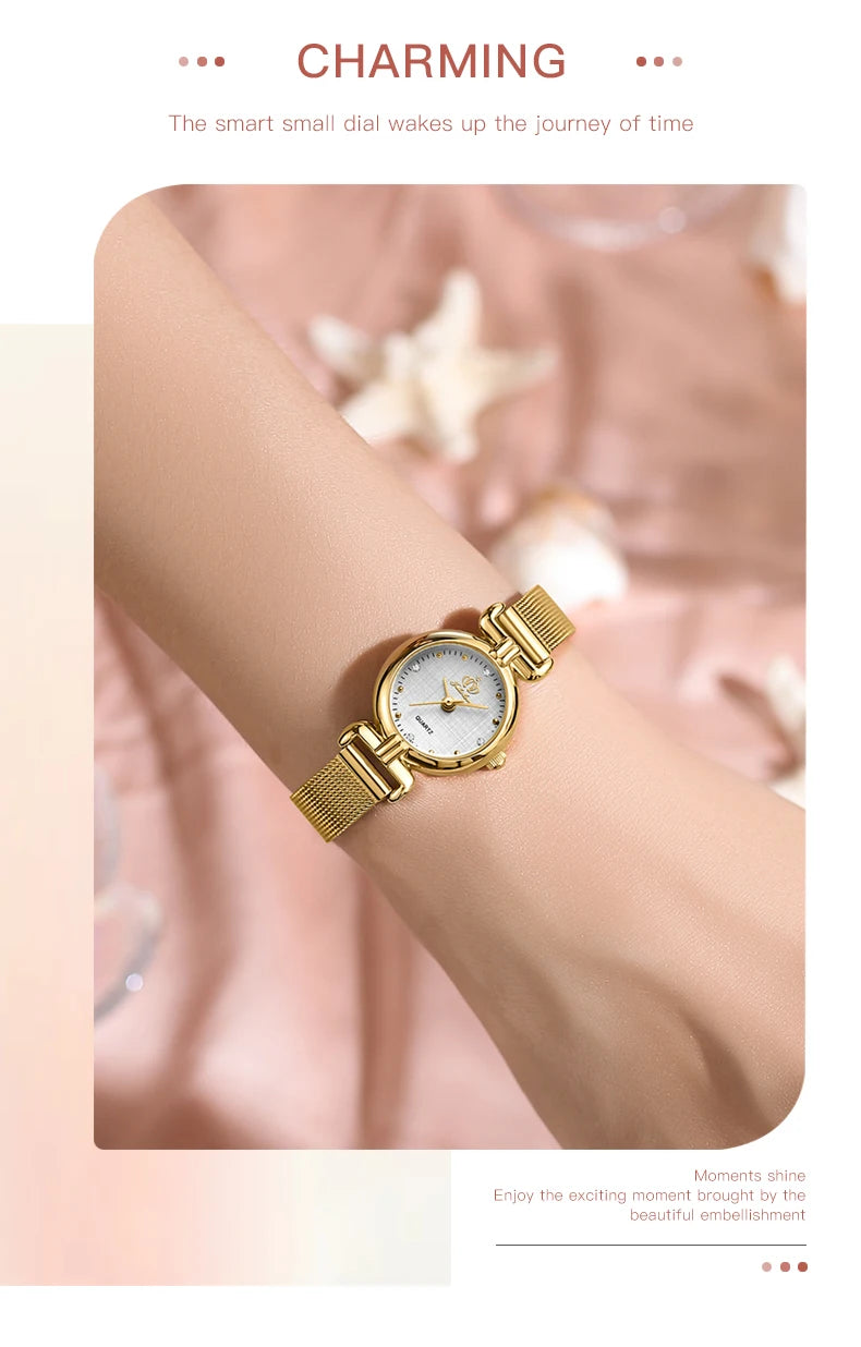 Montre à quartz rétro pour femme Fate Love, élégante, de luxe, avec bracelet en acier inoxydable doré, étanche, bracelet en cuir, montre à quartz pour femme