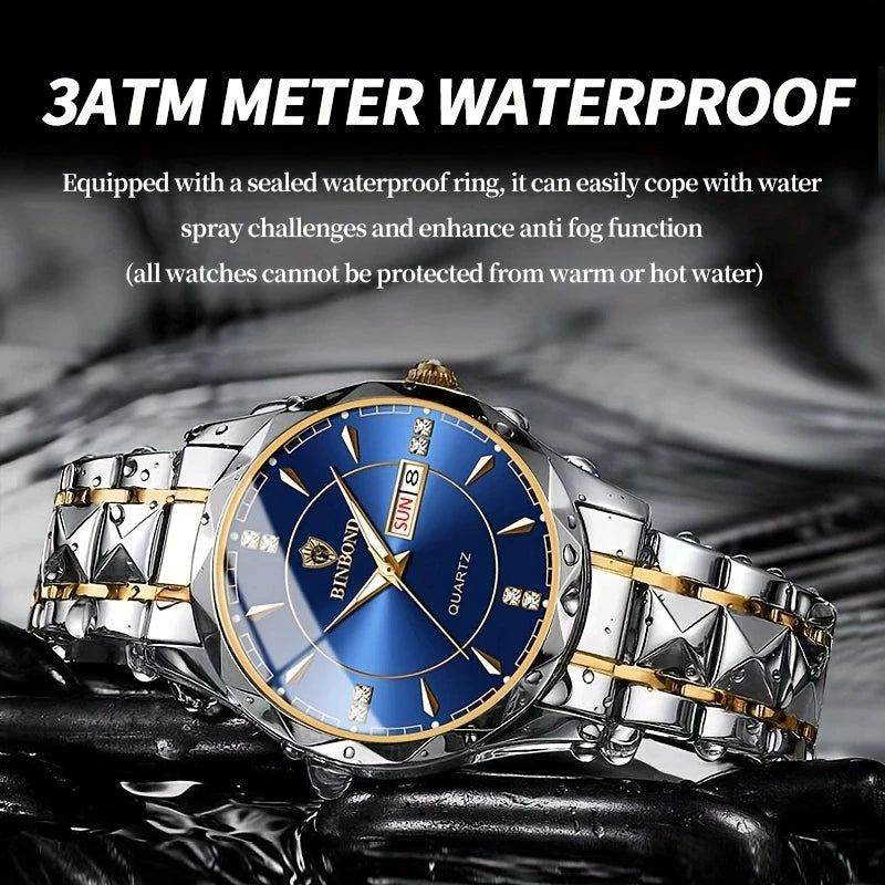 Men's Stainless Steel Wristwatch, Male Quartz Watch, Waterproof, Luminous, Date Week, Top Brand, Luxury, New, 2024