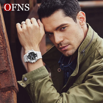 OFNS Top Grade 3168 Fashion Men's Military Multi functional Watch Weekly Sports Belt LED Digital Waterproof Watch Men's Clock