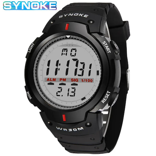 SYNOKE Montre électronique pour hommes, sport pour hommes, étanche, lumineuse, multifonction, extérieur, alpinisme, grand écran, montre électronique