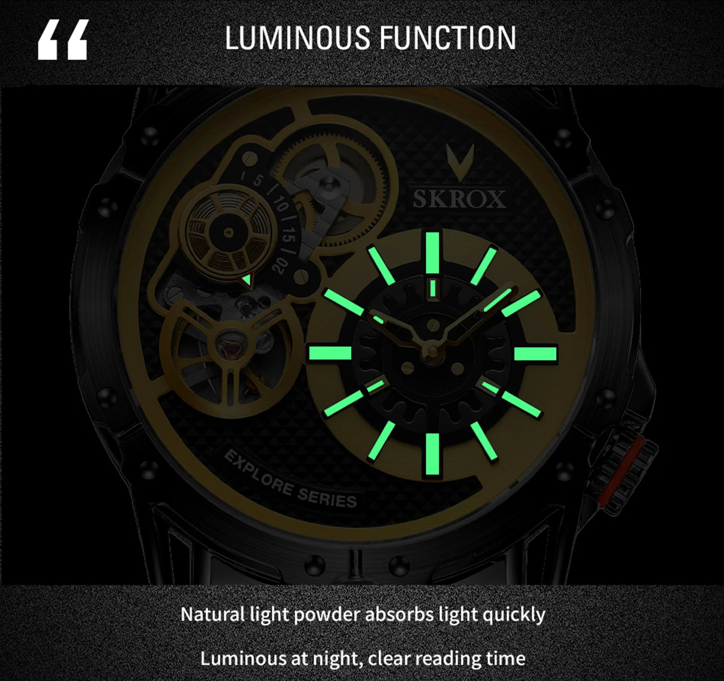 SKROX Steampunk Big Size Steel Skeleton Automatic Men Watch Original Brand Luxury Field Sports Diver Wristwatches Military Clock