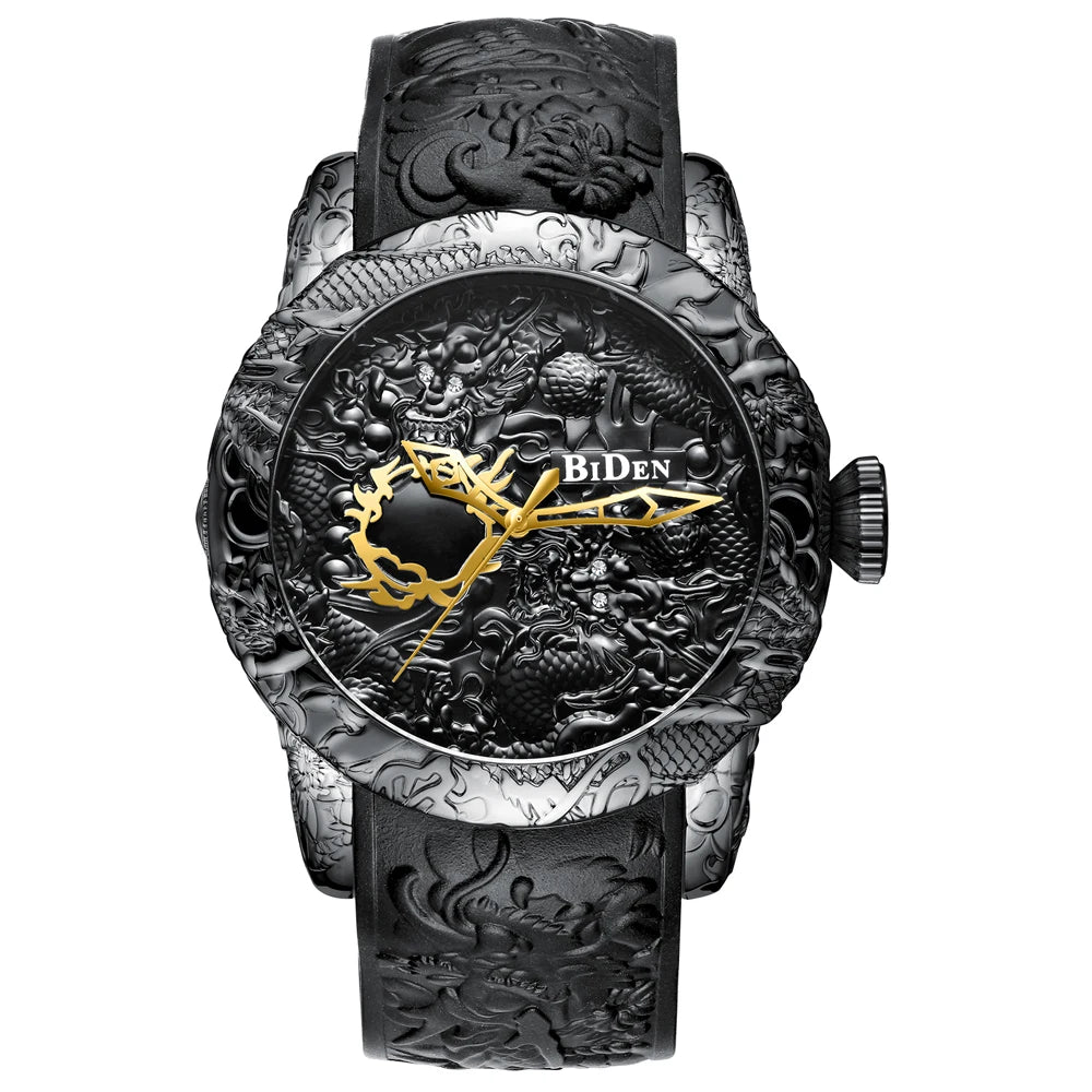 3D Sculpture Dragon Man Watch Top Brand Luxury Golden Black Men Watches Wrist Exquisite Creative Clock Waterproof Watch for Men