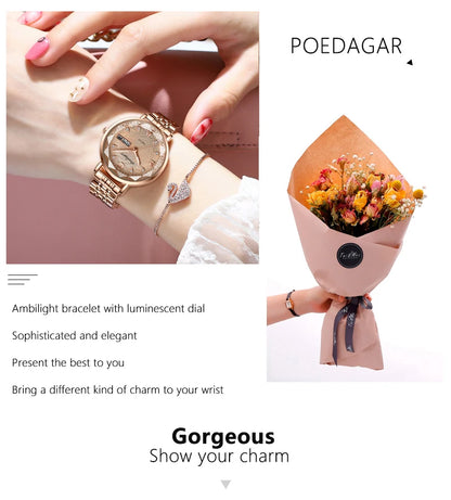 POEDAGAR Fashion Dress Watch Luxury Elegant Waterproof Luminous Date Week Quartz Women's Watches Gift Casual relojes para mujer