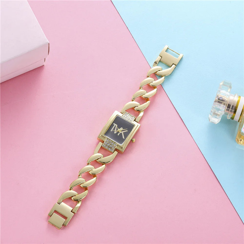 UTHAI W30 Women's Square Diamond Inlaid Light Luxury Small Fashion Quartz Watches Metal Female's Bracelet Watch Girls' Clock