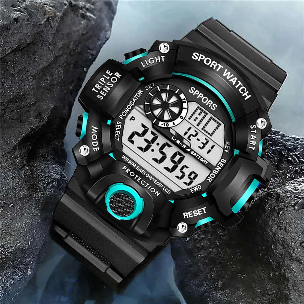 YIKAZE Y73 Men's Watch Digital Sports Electronic Wristwatch Large Dial Multifunctional Waterproof Luminous Alarm Male's Bracelet