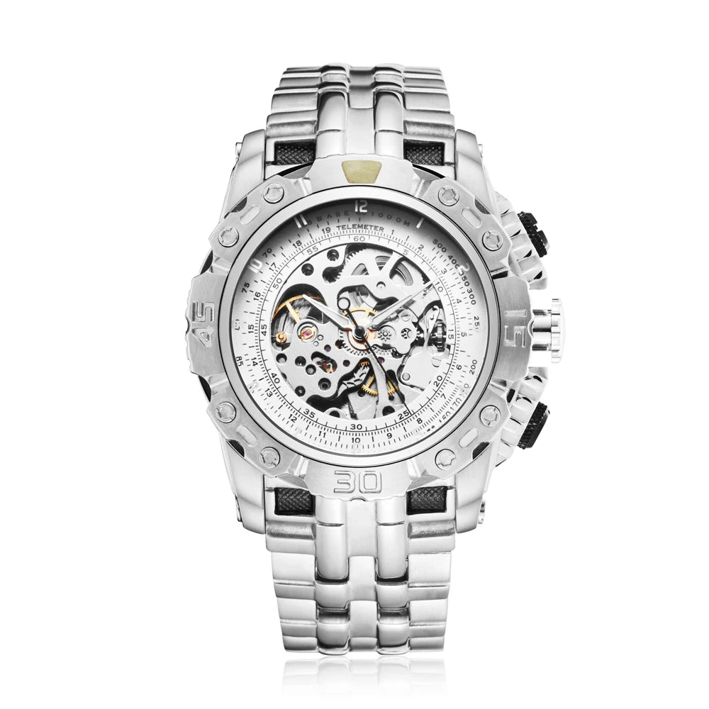 reloj hombre Luxury  Wristwatch Men Skeleton Automatic Mechanical Watch Steel Strap