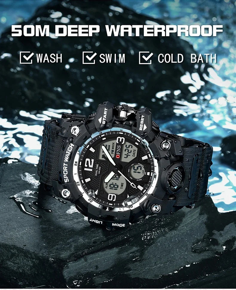 OFNS Top Brand Sports Men's Watches Military Quartz Watch Man Waterproof Wristwatch for Men Clock shock relogios masculino 6030