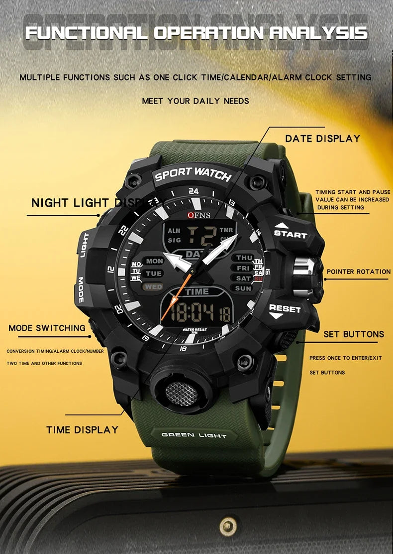 OFNS Top 6126 New Step Calorimeter Single Screen Electronic Watch Minimalist Night Light Waterproof Sports Men's Quartz Watch