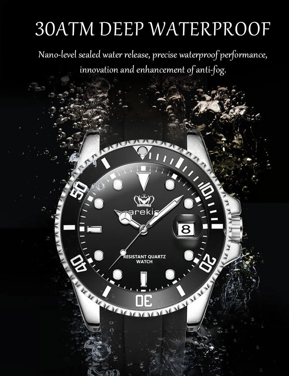 POEDAGAR Top Brand Luxury Fashion Silicone Strap Green Dial Diver Watch Men Waterproof Date Quartz Clock Sport Mens Watches Gift