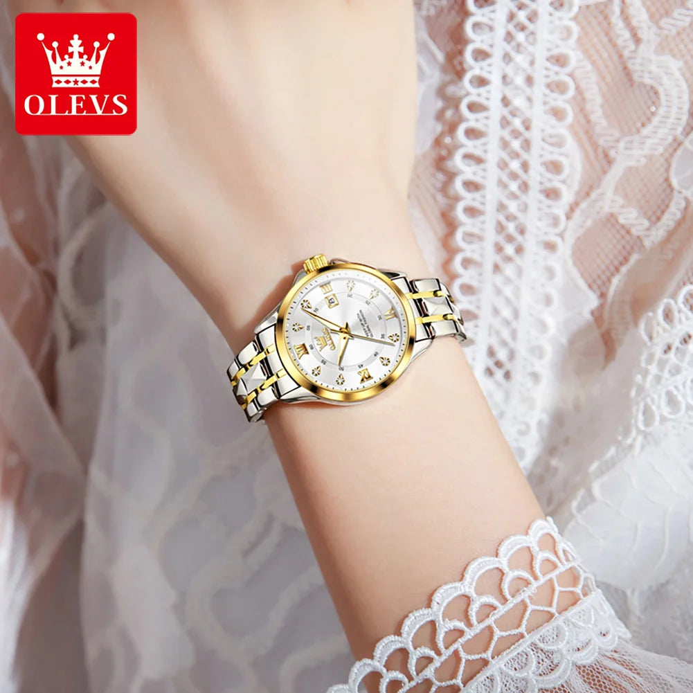 OLEVS 2906 NOUVELLE Montre à Quartz pour Femmes Double Calendrier Étanche Cadran Chiffré en Acier Inoxydable Montre-Bracelet pour Femmes Cadeau de Noël