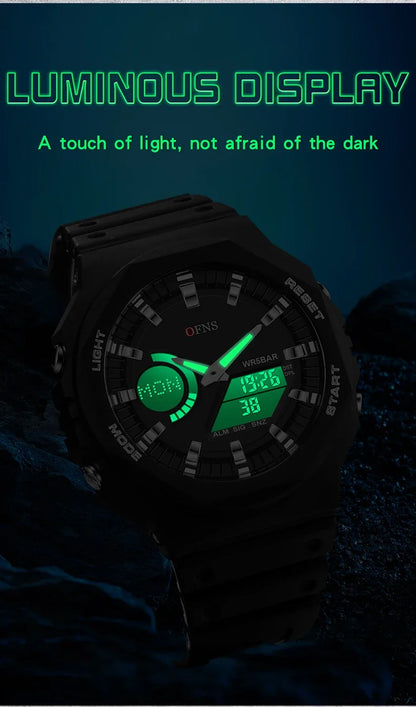 OFNS Top Luxury Men's Quartz Watches Waterproof Men Military Sport Watch Relogio Masculino Dual Display LED Digital Wristwatch