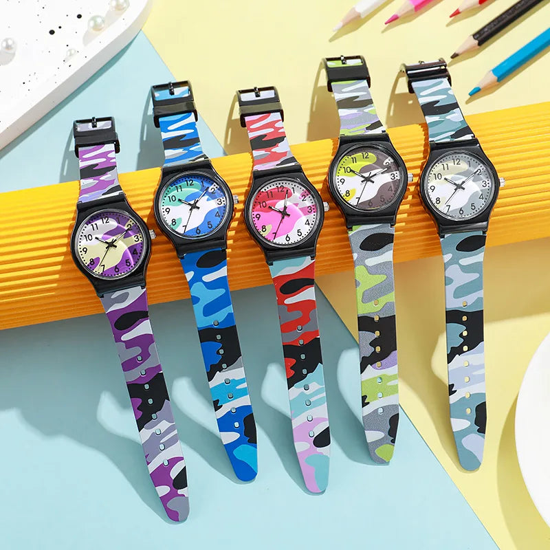 UTHAI New Children's Watch Sports Camo Digital Boys Girls Primary Secondary School Students Fashion Quartz Clock Watches gift