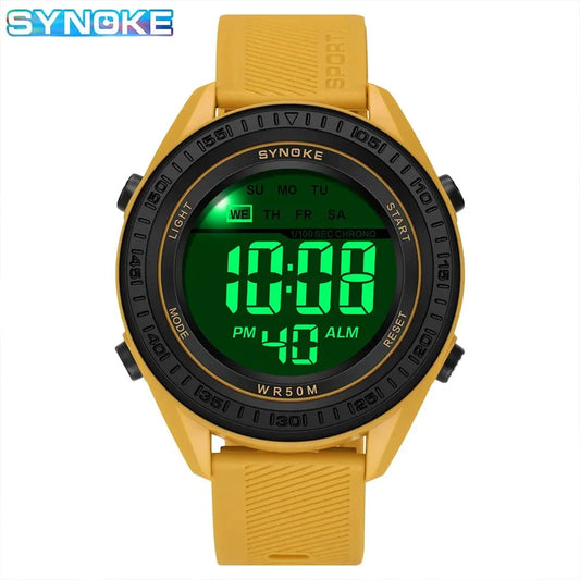 SYNOKE Montre de sport de plein air multifonctionnelle étanche résistante aux chocs grand écran d'affichage LED lumineuse montre numérique pour hommes