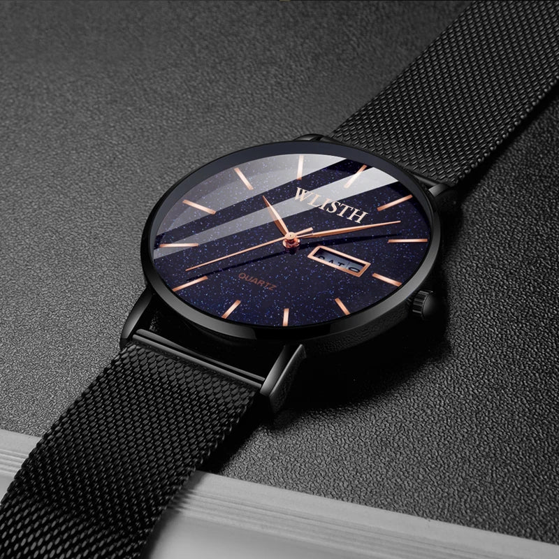 Men's Minimalist Stainless Steel Slim Casual Watch Men Wrist Watch Quartz Clock Water proof with Date