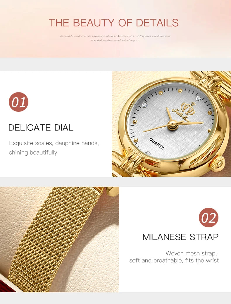 Montre à quartz rétro pour femme Fate Love, élégante, de luxe, avec bracelet en acier inoxydable doré, étanche, bracelet en cuir, montre à quartz pour femme