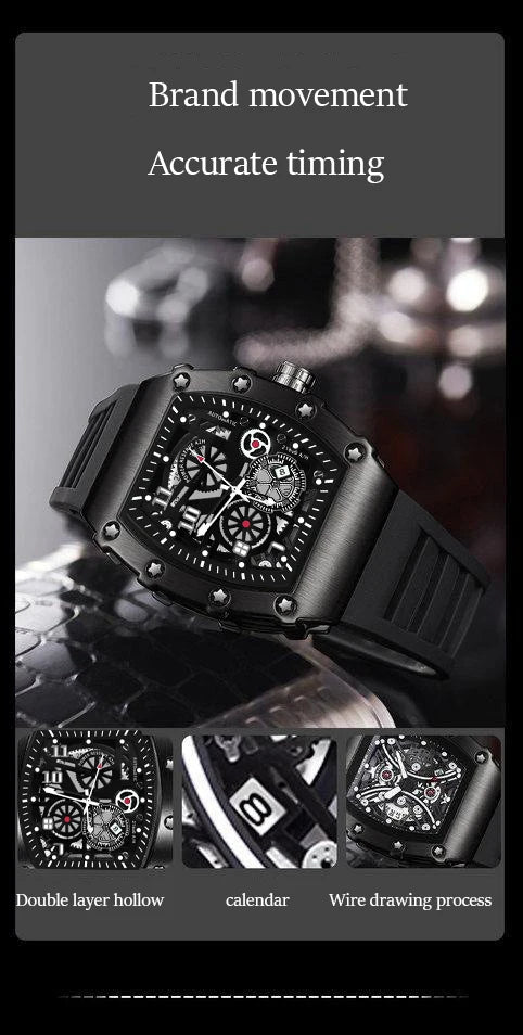 UTHAI Men's Watch Sports Fashion Trend Fully Automatic Quartz Wristwatch Hollow Waterproof Black Warrior Male Clock Watches