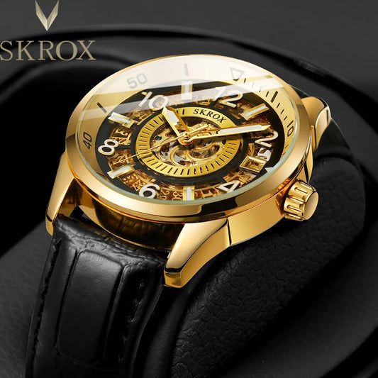 SKROX Skeleton Automatic Movement Elegant Man Watch Mechanical Waterproof Male Wrist Watches Original High-End Luxury Clockwork