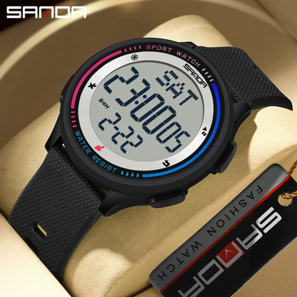 Sanda 6158 New Published Multiple Functions Outdoor Sports Waterproof Digital Movement LED Men Wrist Electronic Alarm Watches