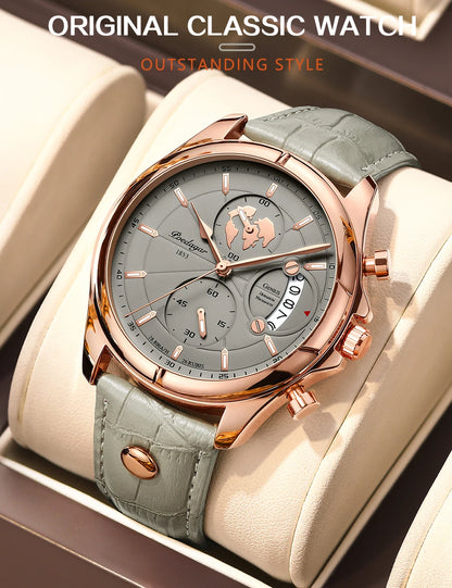 POEDAGAR Luxury Casual Sport Watch Top Brand Creative Chronograph Leather Strap Date Waterproof Men's Watches Relogio Masculino