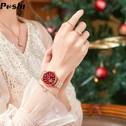 POSHI Top Brand Quartz Watches Stainless Steel Women's Watch with Date Ladies Fashion Dress Wristwatch Clock Relogio Feminino