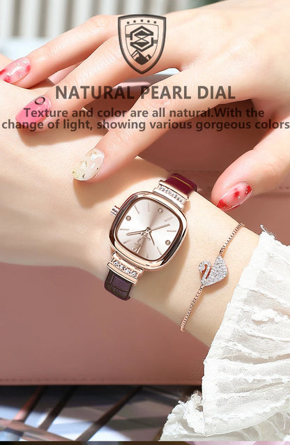 POEDAGAR Women Watches Fashion Square Diamond Leather Quartz Watch Top Brand Luxury Waterproof Ladies Wristwatch Girlfriend Gift