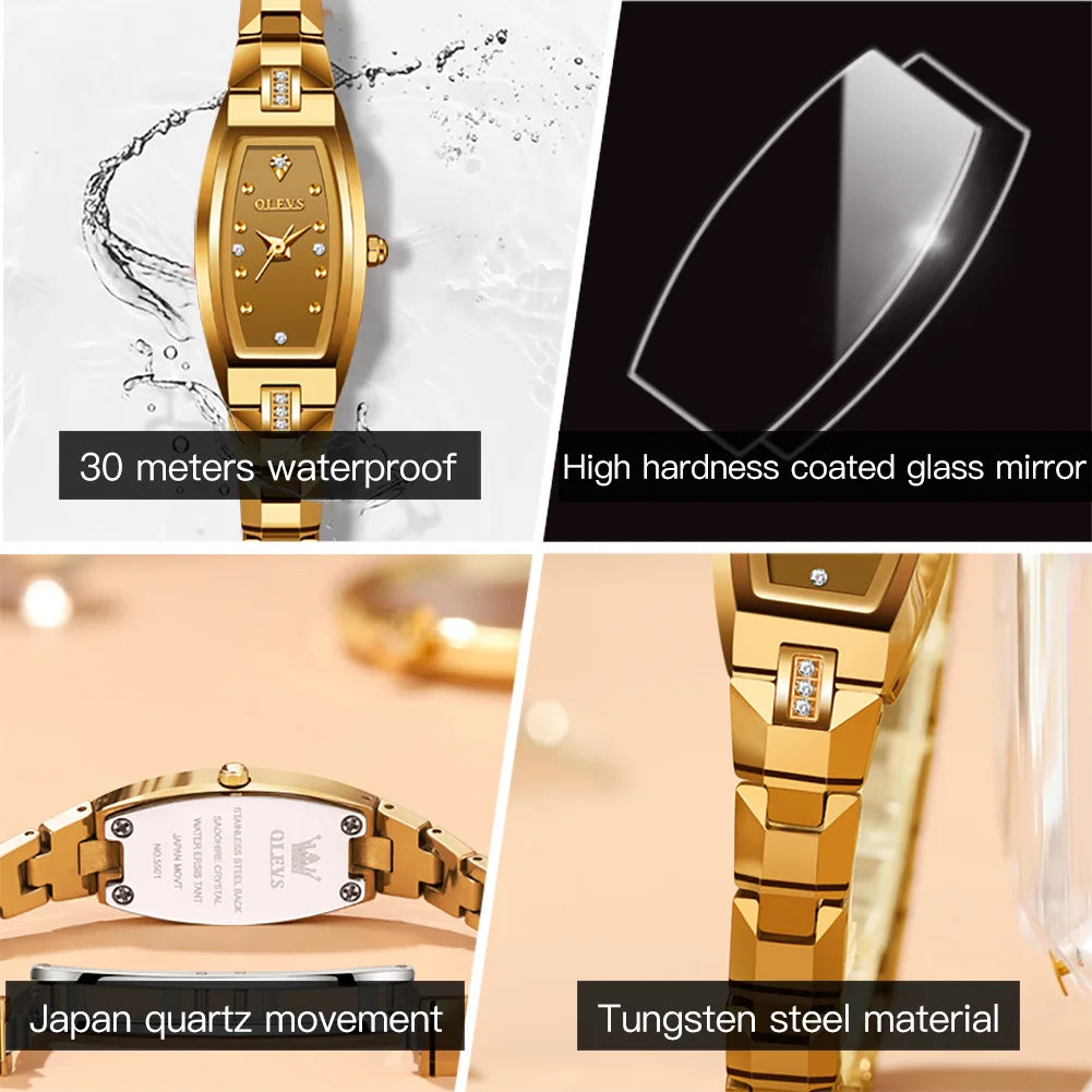 OLEVS Japan Movement Watch for Women Slim Thin Tungsten Steel Strap Elegant Diamond Wristwatch Ladies' Watches Bracelet Set Gift