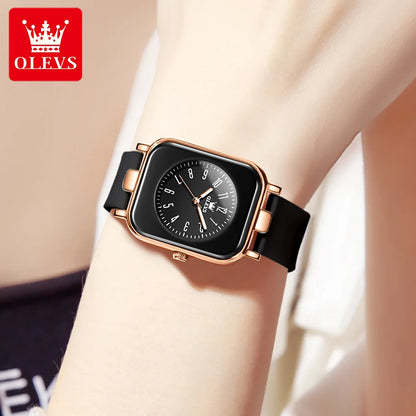 OLEVS NEW Square Watch for Ladies Luminous Waterproof  Silicone Band Simple Wristwatch 2023 Trend Fashion Women Watches Original